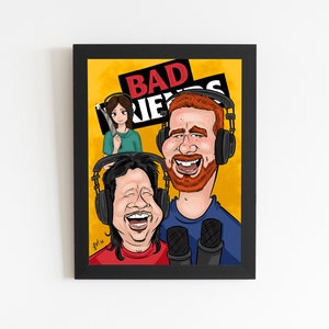 Bad Friends Caricature, 8x10 Digital Print, Funny Fan Art Drawing, Exaggerated Comedians, Podcast Wall Decor, Bobby Lee, Andrew Santino