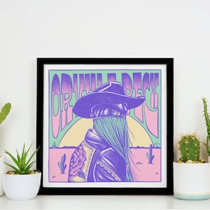 Ilustración del cartel de Orville Peck, impresión digital 12x12, arte de fans de Bronco Pony, dibujo de vaquero, decoración de pared de música country pastel