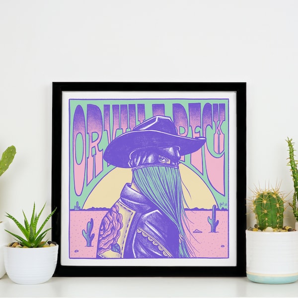 Orville Peck Poster Illustration, 12x12 Digital Print, Bronco Pony Fan Art, Cowboy Drawing, Pastel Country Music Wall Decor