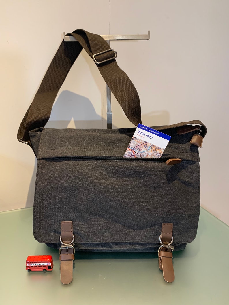 Large Vintage Canvas Messenger Shoulder Bag Travel Crossbody Purse Briefcase Business Bag for 15 inch Laptop Bild 1