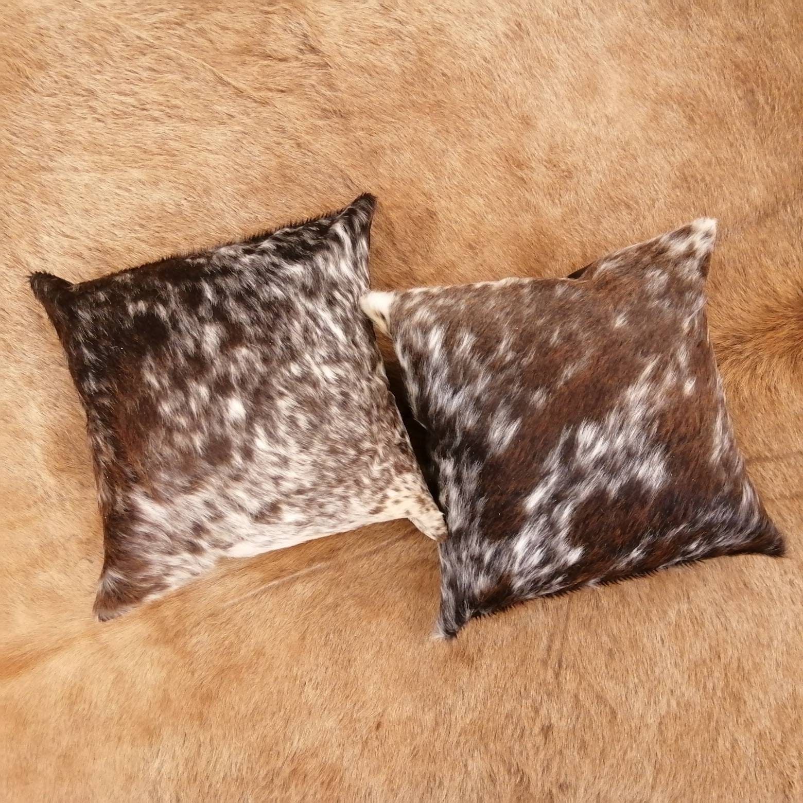 Set Of 2 Cowhide Pillow Covers Tricolor 16x16 Black Brown Etsy