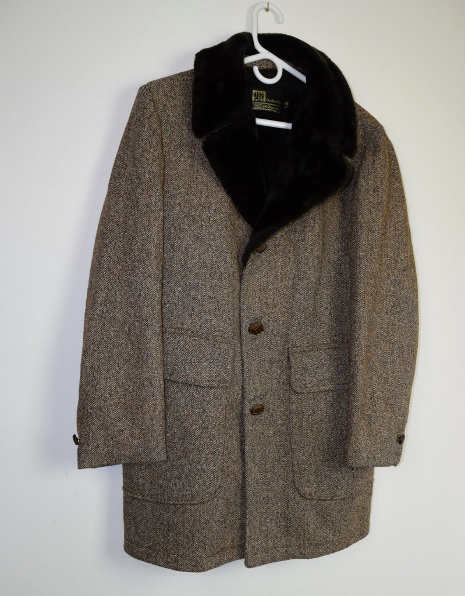 Vintage Sears Men's Brown Tweed and Faux Fur Coat Size 36 | Etsy