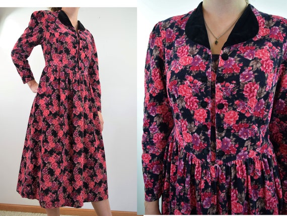 Laura Ashley Dress Vintage Corduroy Long sleeve Fl