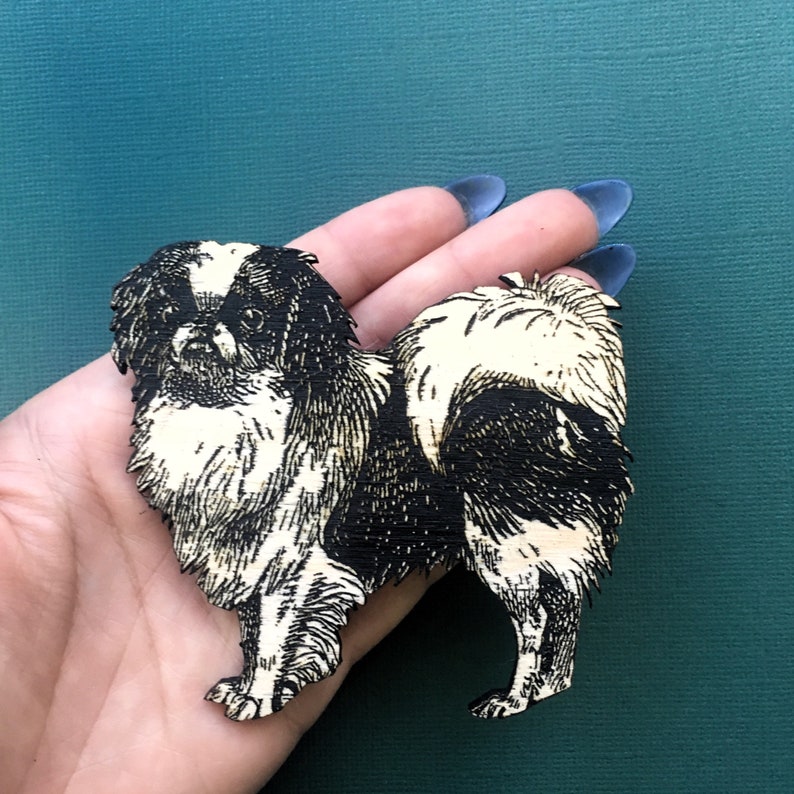 Animal Magnet Etched Wood Laser Cut Gift Antique Housewarming Gift Japanese Spaniel Magnet Japanese Chin Gift Animal Retro Kitchen Decor