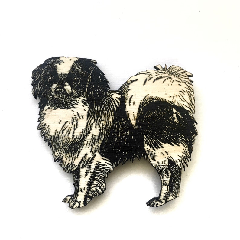 Animal Magnet Etched Wood Laser Cut Gift Antique Housewarming Gift Japanese Spaniel Magnet Japanese Chin Gift Animal Retro Kitchen Decor