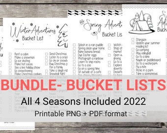 BUNDLE: 2022 Printable Seasonal Bucket Lists //Spring, Summer, Fall, Winter Checklists //  Bullet Journal Printable