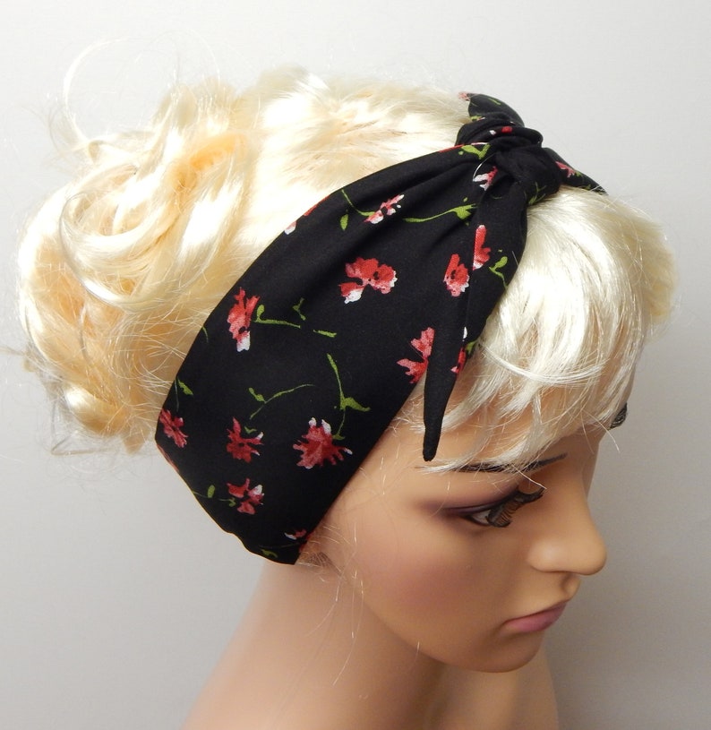 Red self tie headband retro head wrap rockabilly bandanna 50s pin up head scarf