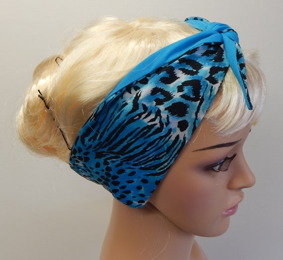 Women Head Scarf Blue Head Band Tie Up Hair Wear Animal Etsy