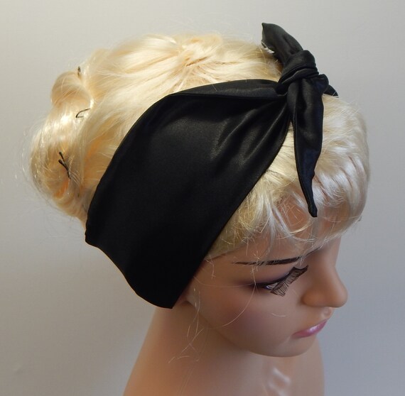 Ladies Black Satin Hair Band Tie Up Hair Scarf Rockabilly Etsy