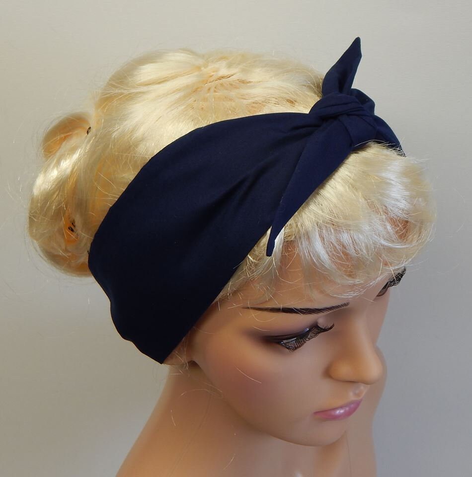 Navy headband for women tie up head scarf self tie hair Etsy