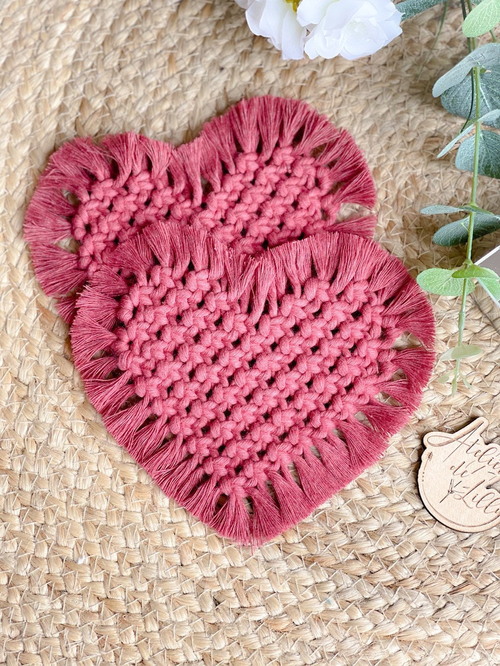 Sous Verres Macramé Coeur en Coton Oeko-Tex