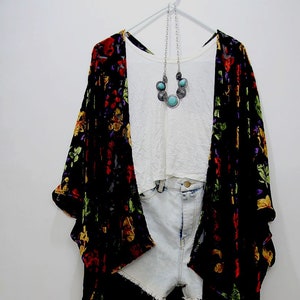 Fall Red Floral Velvet Burnout Floral Kimono