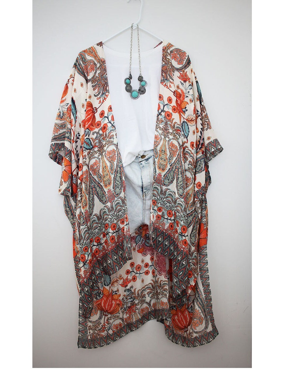 Kimono, Fall Paisley Bohemian Kimono, Printed Boho Top, Summer Dress ...