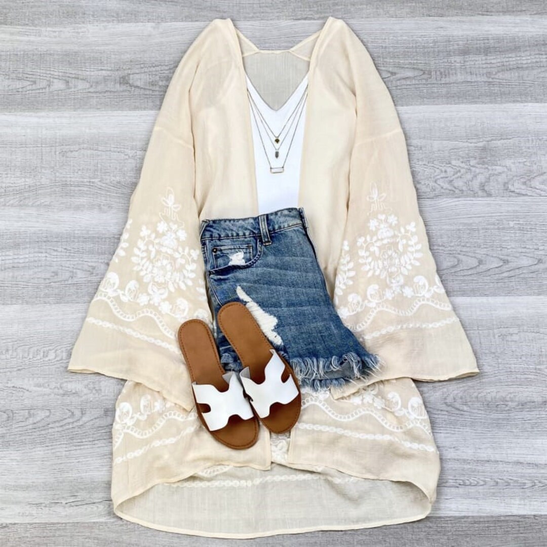 Short Bohemian Floral Kimono - Sky Blue main image 1