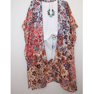 Kimono, Bohemian Autumn Fall Red Leaf Tree Kimono, Beautiful Flowy Soft ...