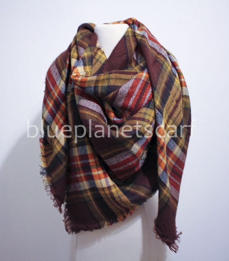 Fall Color Plaid Blanket Scarf Tartan Muffler Oversized Etsy
