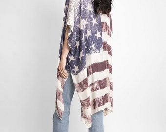 Women Kimono American Flag Beach Cover Up