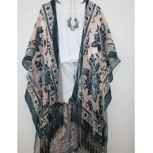 Velvet Burnout Kimono Gray Floral Tassel - Etsy