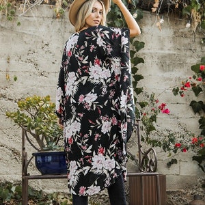 Velvet Burnout Black Floral Kimono Duster image 8