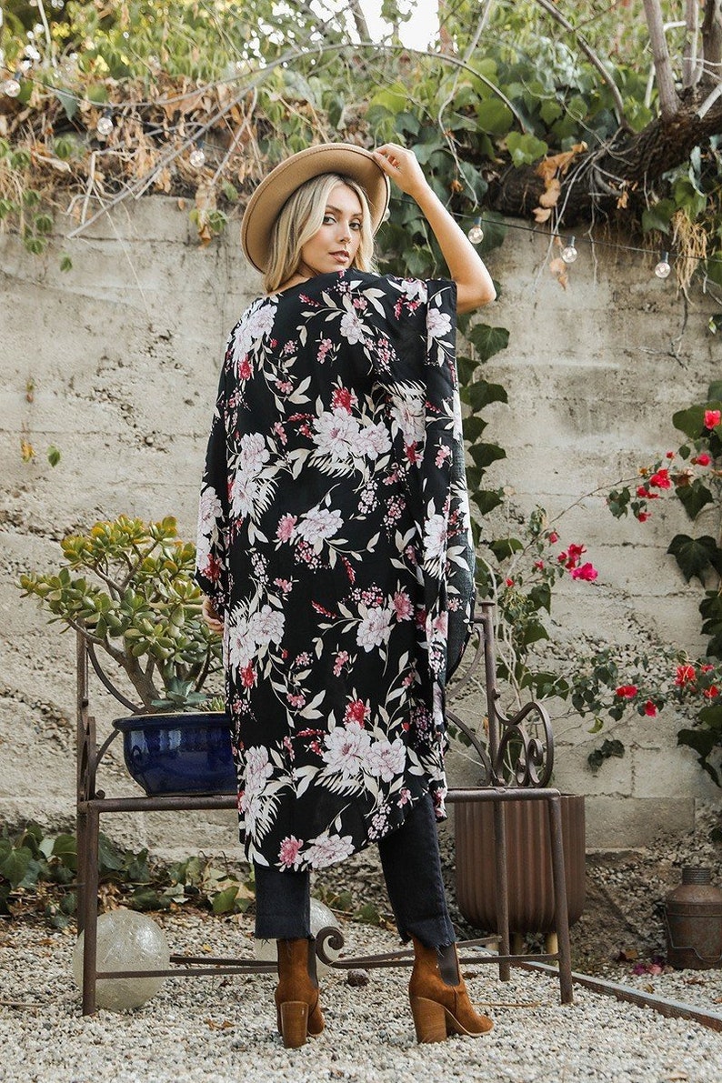 Velvet Burnout Black Floral Kimono Duster image 8