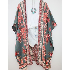 Kimono, Olive Floral Plus Size Kimono, Red Flower, Summer Dress for Women, Holiday Dress, - Etsy