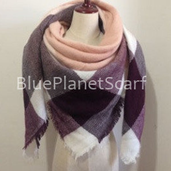 Plum Purple Plaid Blanket Scarf, Blanket Scarf, Tartan Plaid Scarf, Tartan Scarf, Gift For Her, Oversized Blanket Scarf, Christmas Gifts
