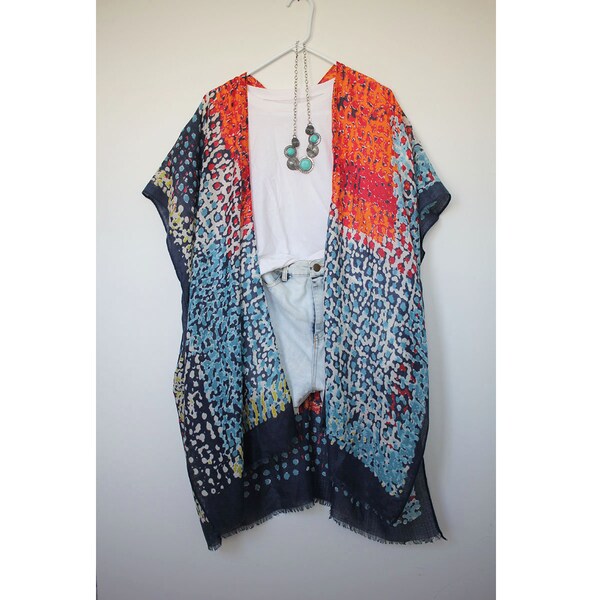 Red Printed Beachwear Cover Up Kimono main image 0