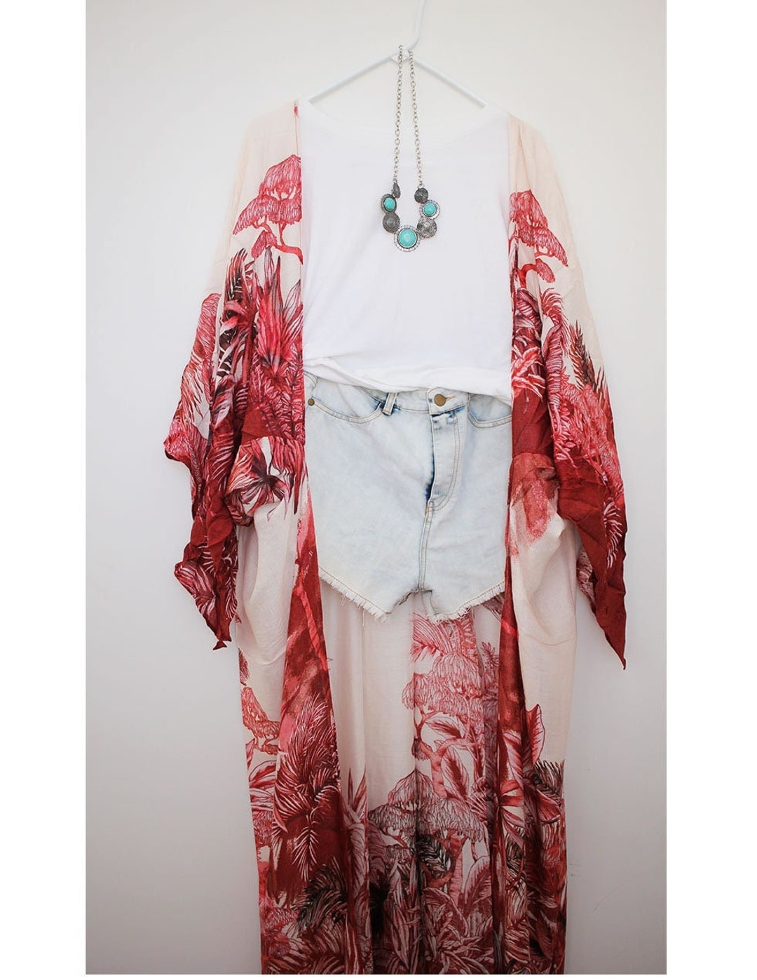 Kimono, Bohemian Autumn Fall Red Leaf Tree Kimono, Beautiful Flowy Soft ...