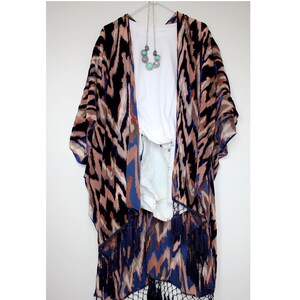 Velvet Burnout Black Floral Kimono Duster zig zag