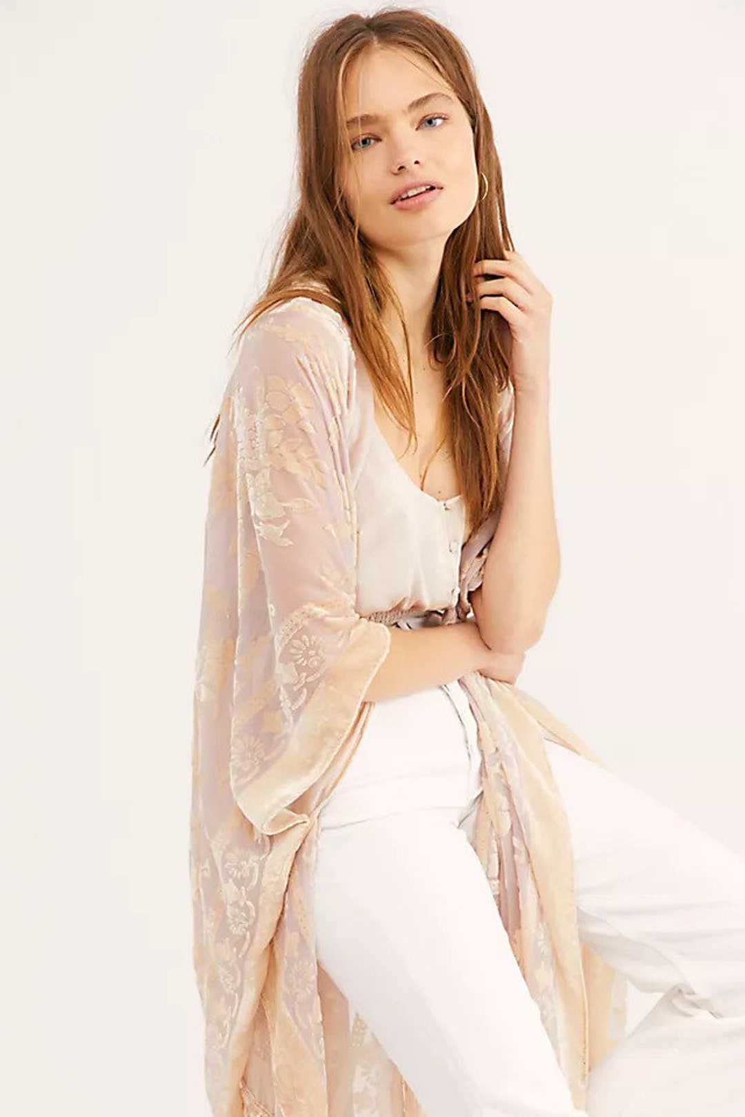 Mystic Ember Floral Burnout Velvet Fringe Kimono main image 1