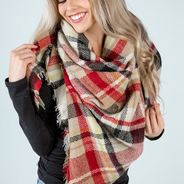 Plaid Blanket Scarf, Pink Green Blanket Scarf, Tartan Plaid Scarf, Tartan Scarf, Oversized Blanket Scarf, Christmas Gifts