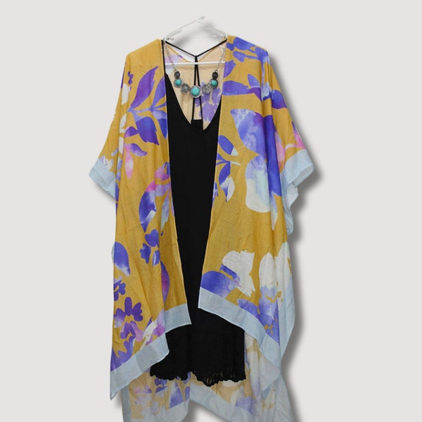 tropical plant boho Kimono Duster