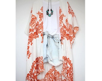 tropical plant boho Kimono Duster