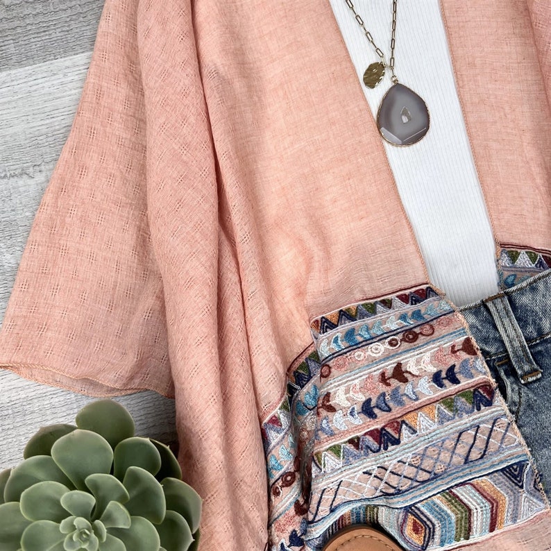 Kimono Embroidered Bohemian Lightweight Short Kimono Pink Etsy