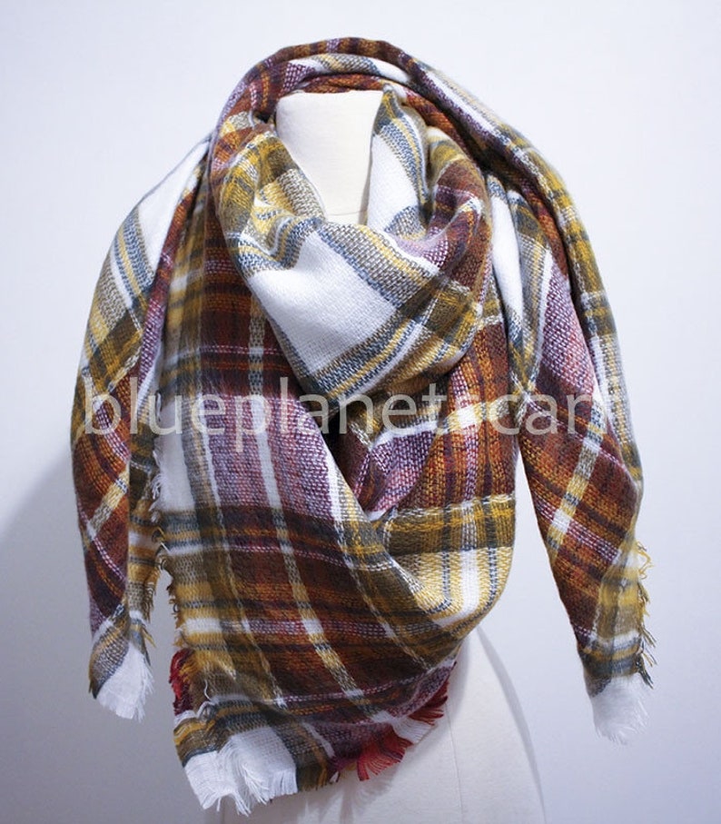Fall Color Plaid Blanket Scarf Tartan Muffler Oversized Etsy