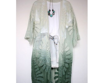 Lace Ombre Green Kimono Duster
