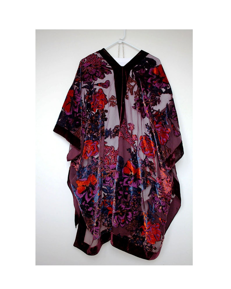 Velvet Burnout Black Floral Kimono Duster image 2