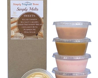 Sweets - Wax Melts Variety Pack - Tazas de derretimiento de cera de soja natural vertidas a mano, 6 tazas resealables de hasta 40 horas de lanzamiento de aroma por taza de cuarto.