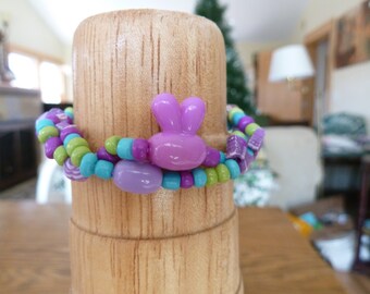 Stretch Birthday Gift Turquoise Bead with Ears Plus Companion Bracelet Set of 2- Bunny Ears Bracelet Set Child Size 3 Years