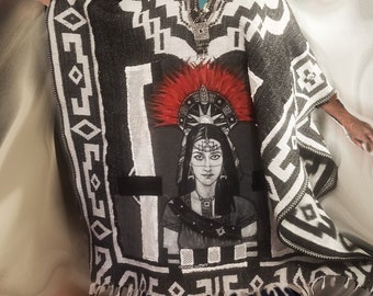 Poncho Mexican Handpainted with Pockets Aztec Theme