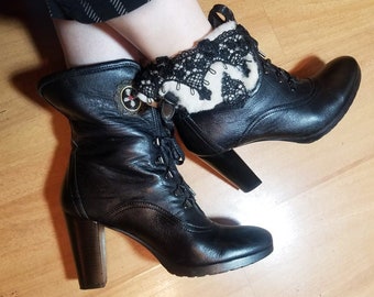Womens Leather Booties Retro Victorian Style