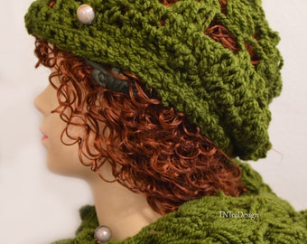 Women's beret cap and shawl crochet