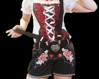 Mädchen Lederhose Shorts und Collage Dirndl Shirt Handmade
