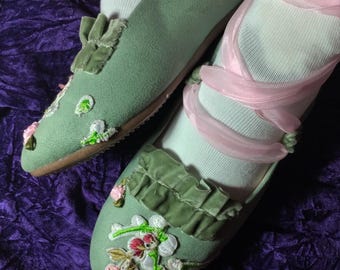 Regency inspirierte Schuhe Mintgrün