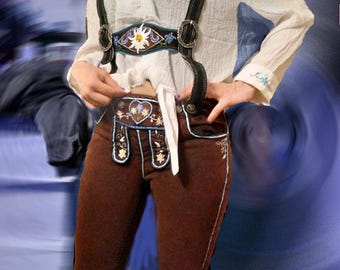 Ausgefallene Mädchen-Lederhose im Bayern-Stil mit Blümchen Bestickt