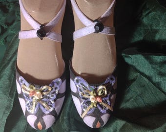 Flapper Style Schuhe ""Green heels"" handbemalt."