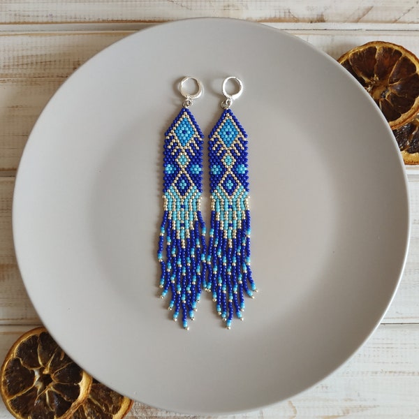 Long Beaded Earrings - Etsy