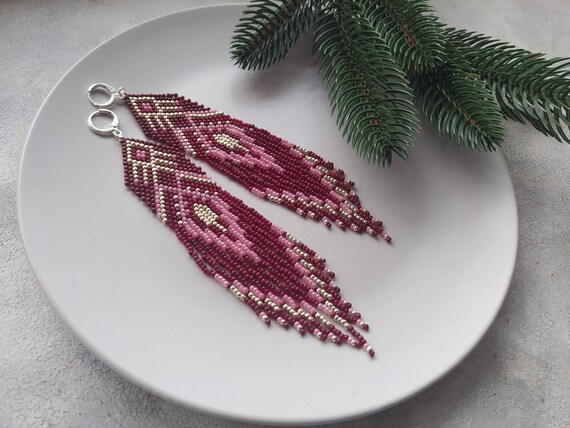 The Enamelled Artwork Tassels (Burgundy) - Oxidised Boho Earrings