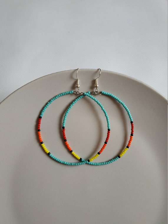 Turquoise bead hoop earrings deals