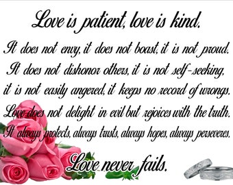 Love is Patient Love is kind- Bridal Anniversary Sign